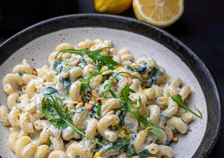 Lemon Ricotta Pasta with Spinach and Toasted Pine Nuts