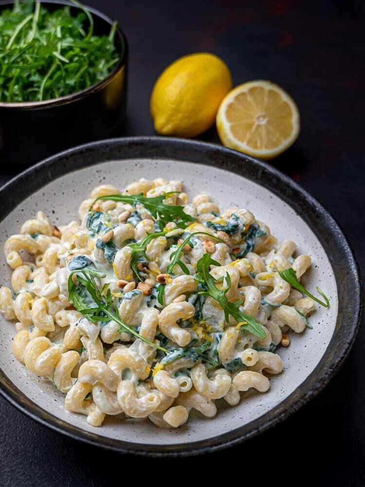 Lemon Ricotta Pasta with Spinach and Toasted Pine Nuts