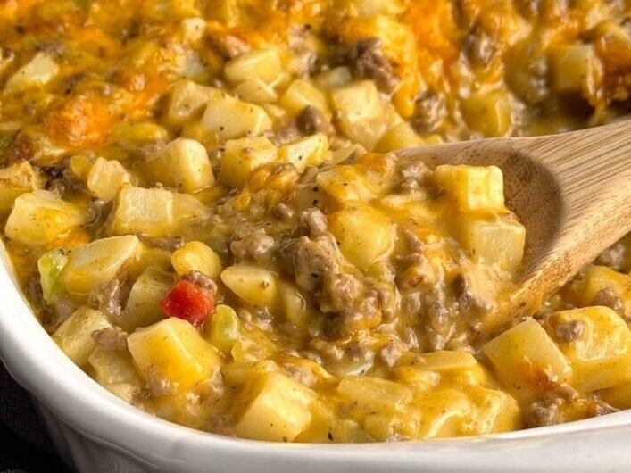Cheesy Ground Beef Casserole Made With Frozen Potatoes