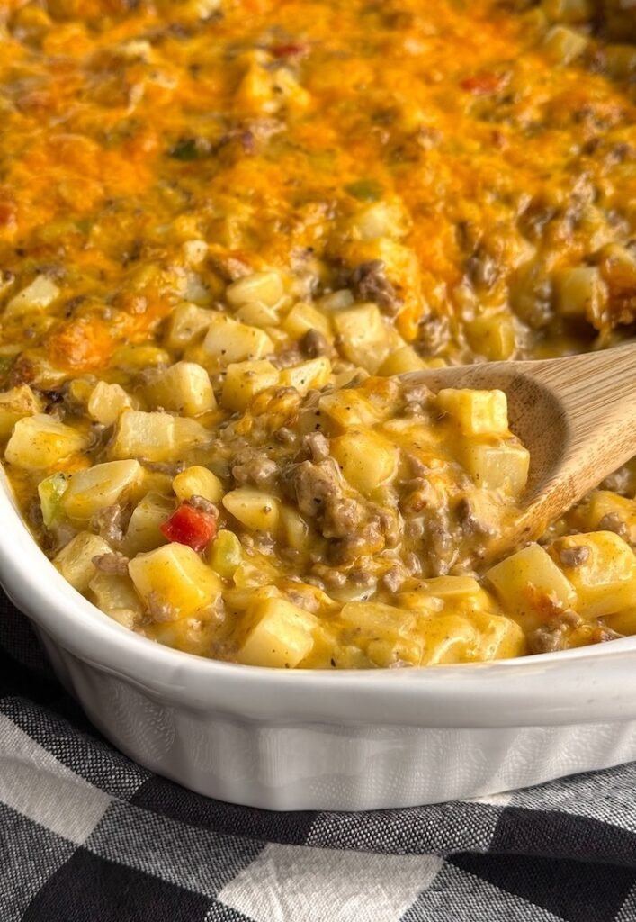 Cheesy Ground Beef Casserole Made With Frozen Potatoes
